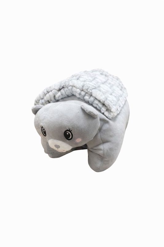 ALMOHADA CON MANTA OSITO GRIS