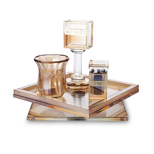 Set de Havdala cuadrado en cristal dorado 20 cm