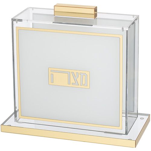 Caja para matza en acrilico con rayas plateado 23x21 cm