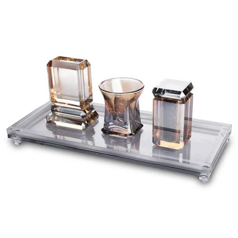 Set de Havdala rectangular en cristal gris