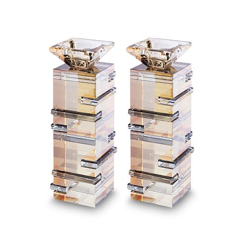 Candelabros de cristal dorado con detalles en negro 20cm