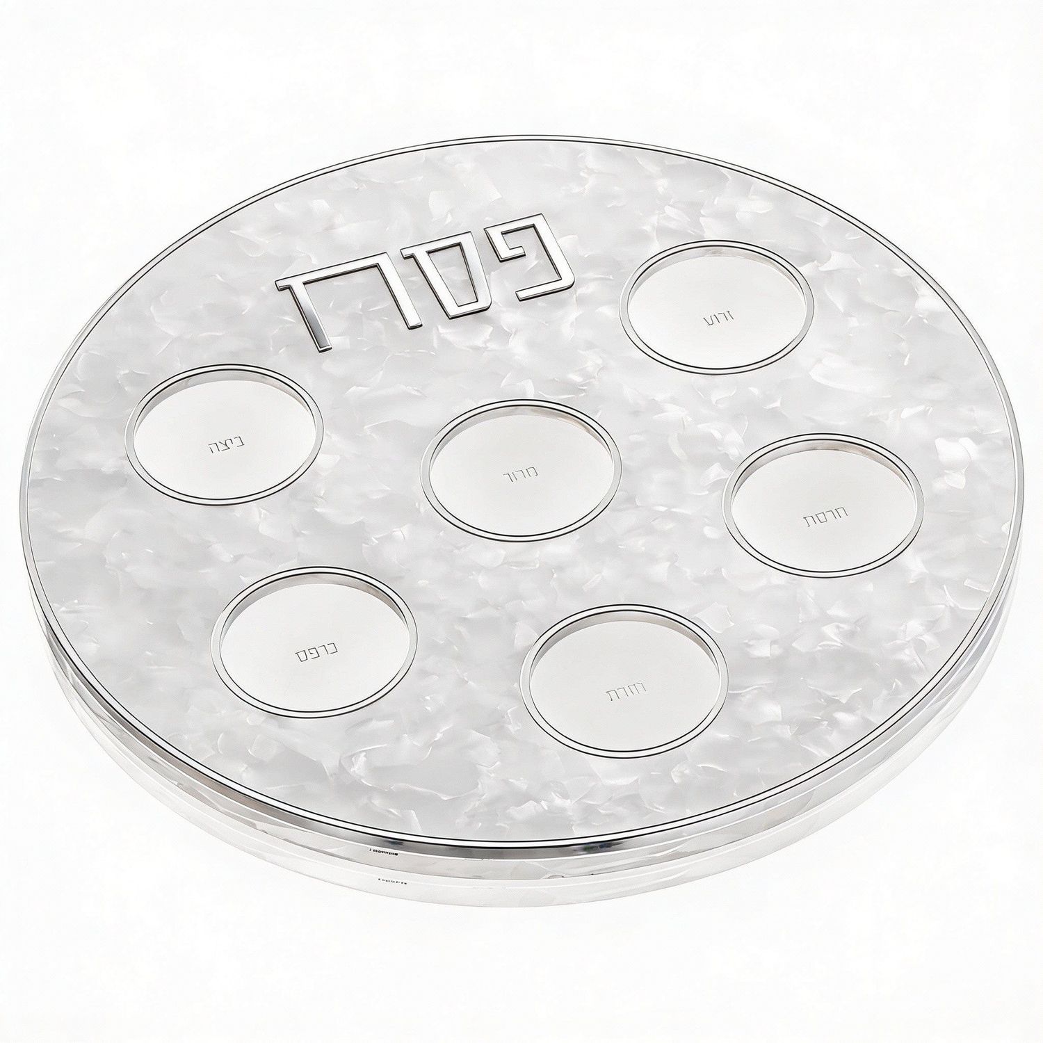 Plato Simanim para Pesaj aperlada marmoloso con detalles Plateados