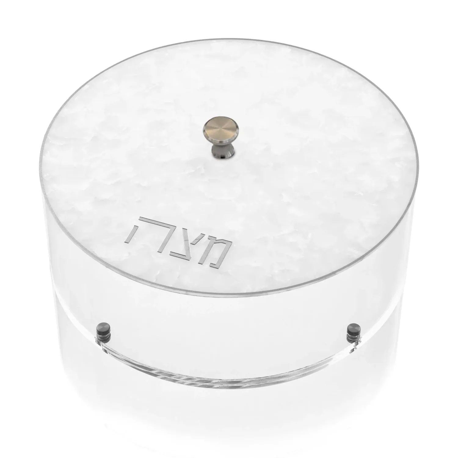 Caja de matza redonda  aperlada marmoloso con detalles Plateados