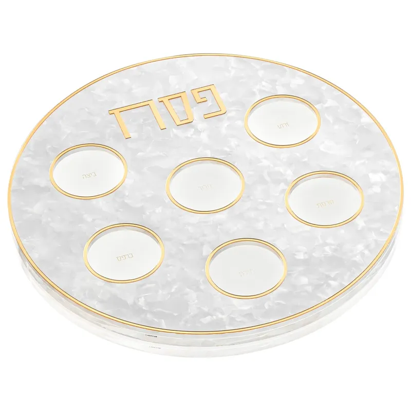 Plato Simanim para Pesaj aperlada marmoloso con detalles Dorada