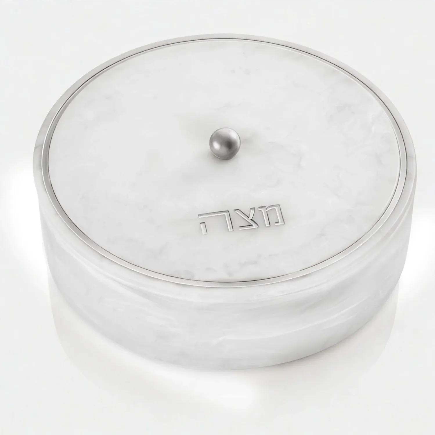 Caja de matza redonda de resina con detalles Plateados