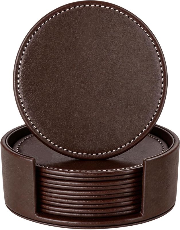 Portavasos de cuero chocolate juego de 4
