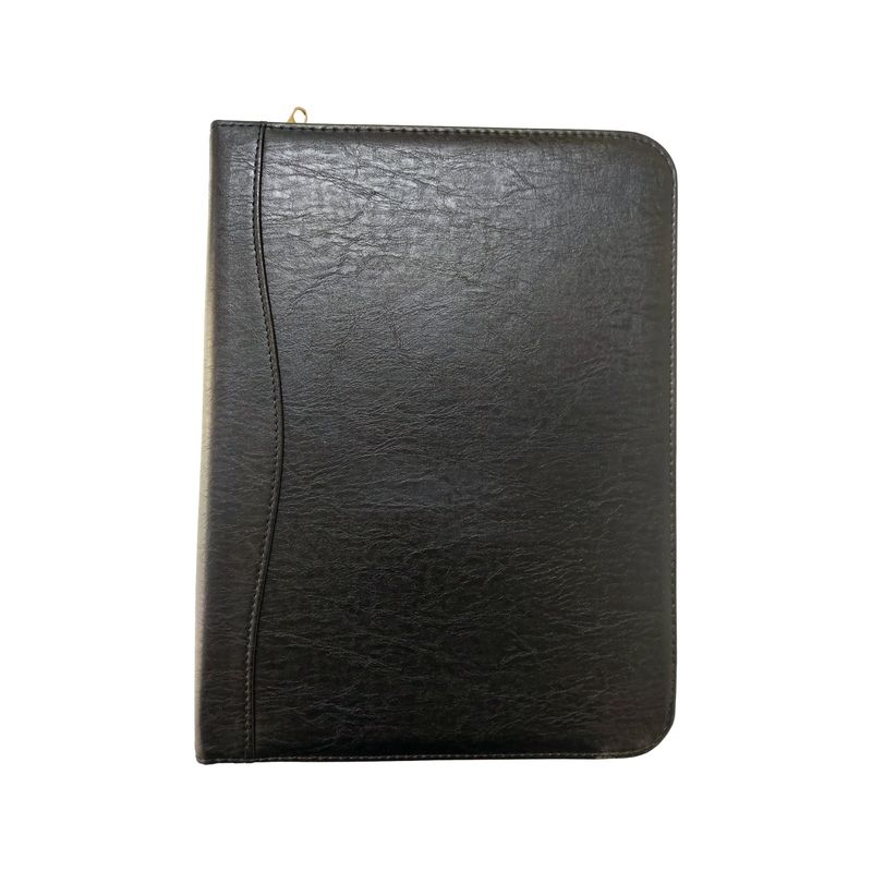 Portafolio de cuerina con calculadora color y zipper negro