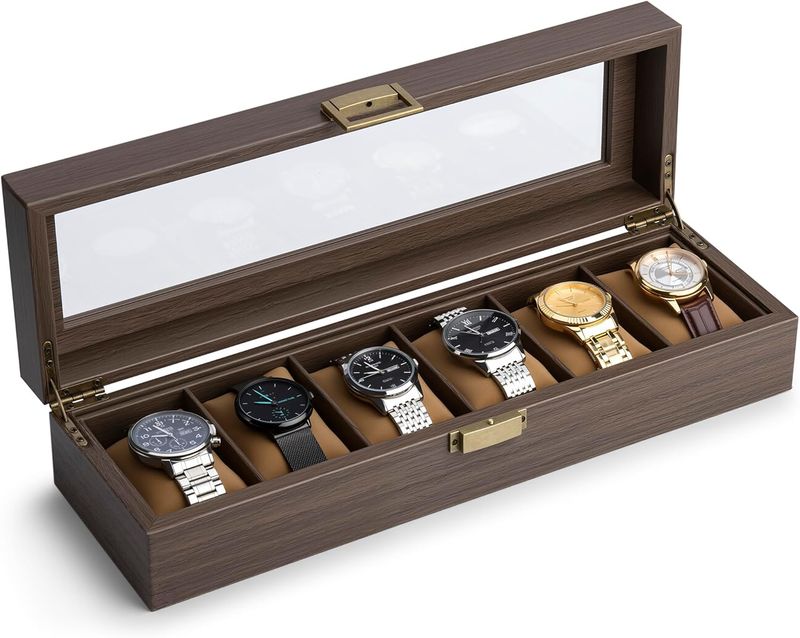 Caja de reloj con 6 slots esilo madera chocolate