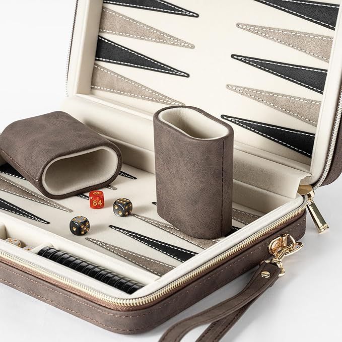 Backgammon travel con zipper marron