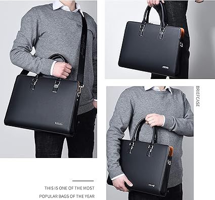 Bolso ejecutivo para laptop de cuero elegante negro 16.2 x 12.2 in