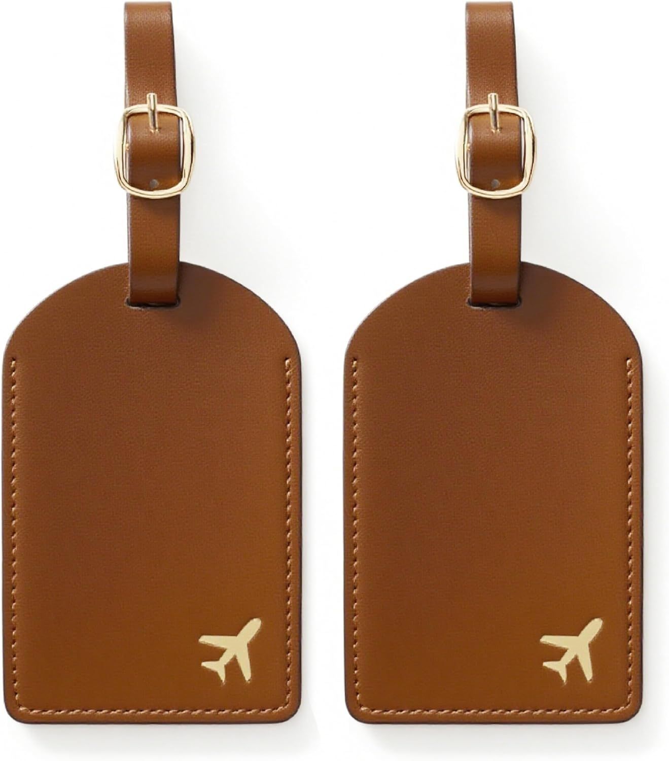 Tag de maleta camel con detalle dorado