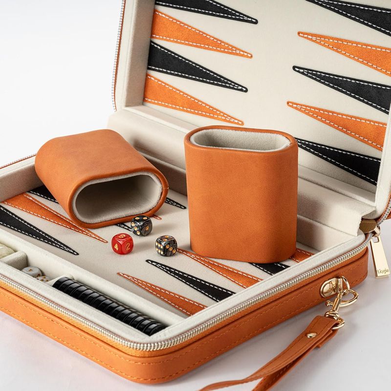 Backgammon travel con zipper naranja