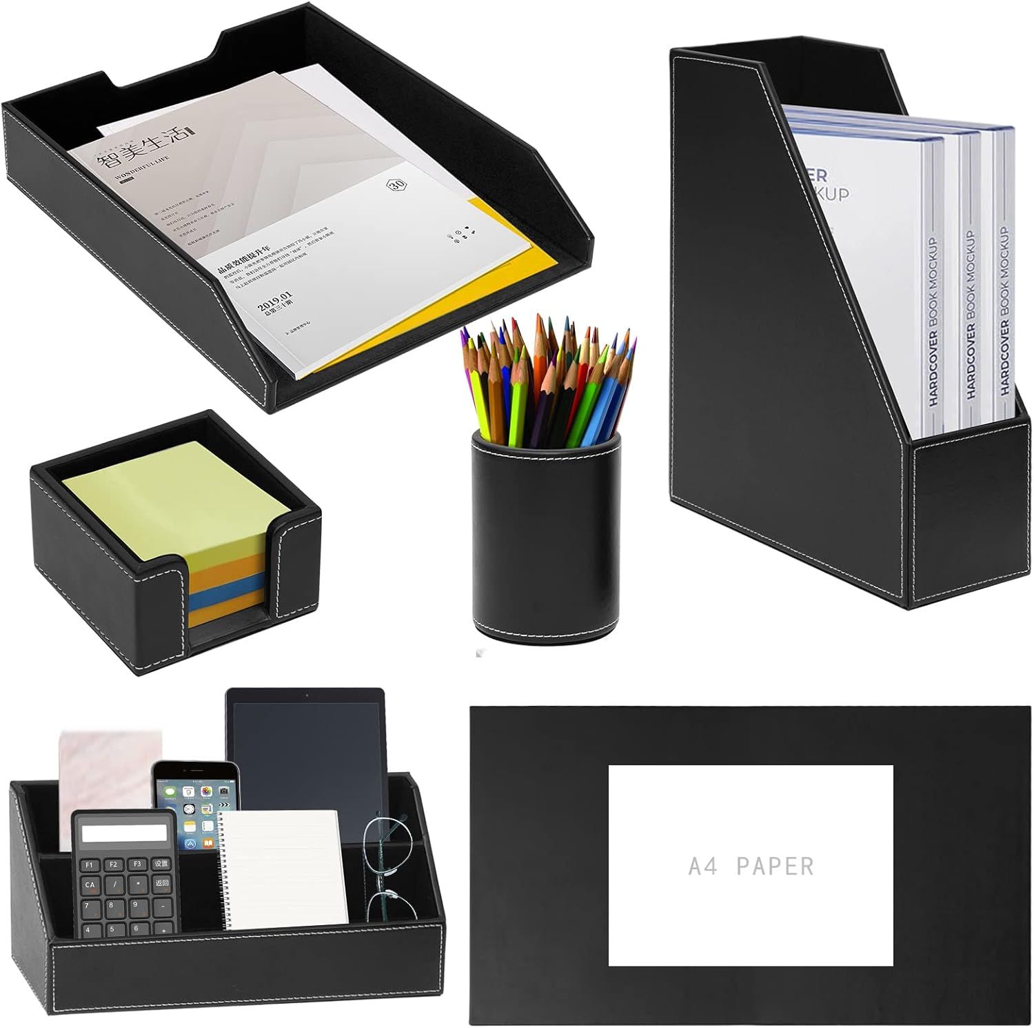 Organisador de escritorio de 6 piesas negro