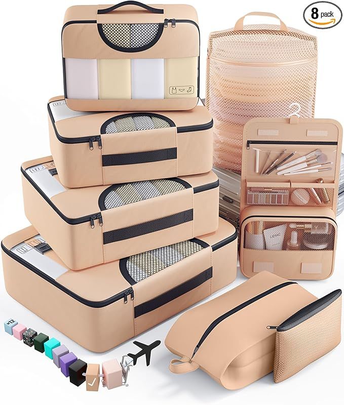 PACKING CUBES CREMA CON DETALLES NEGROS SET 8