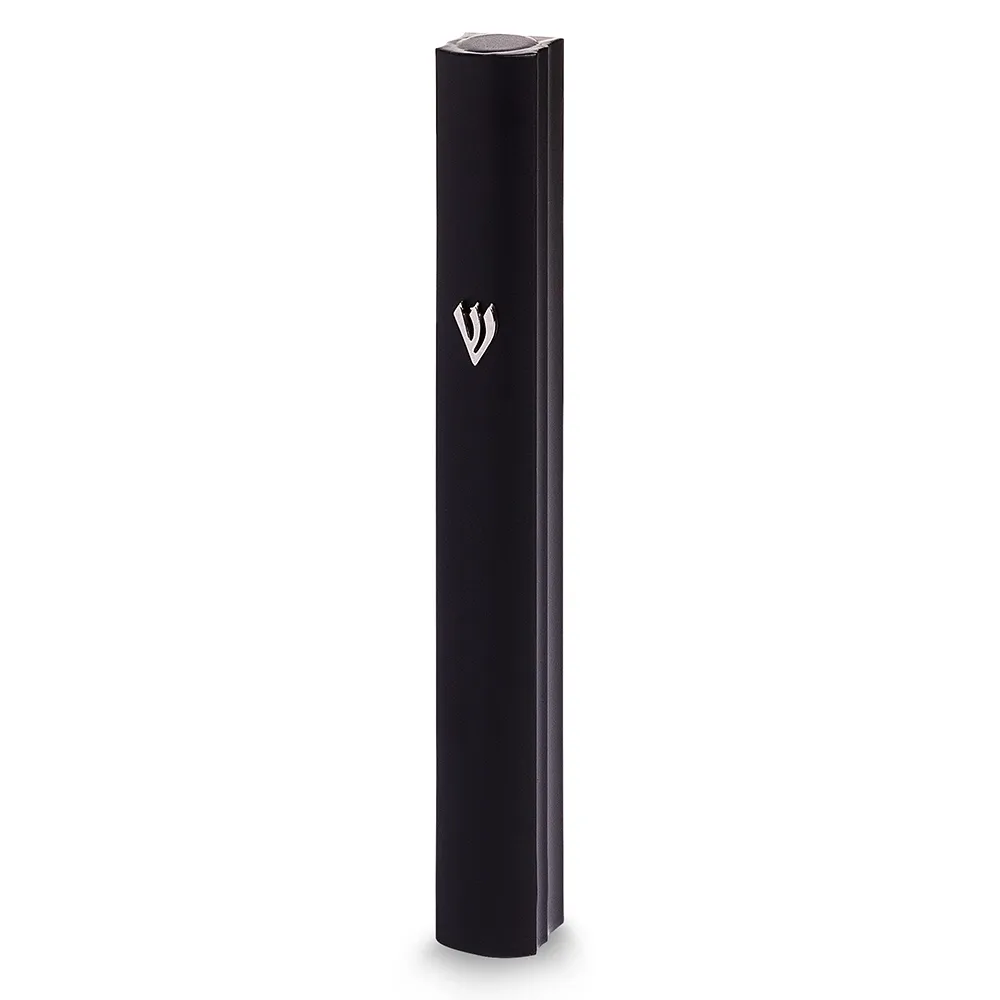 Mezuza de aluminio de 12 cm - Negra con shin plateada