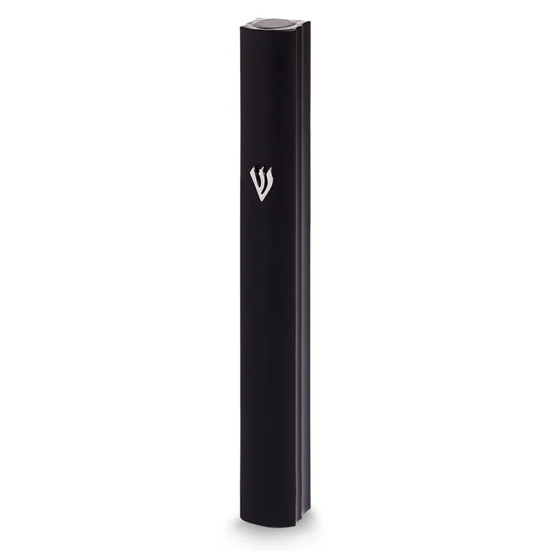 Mezuza de aluminio de 12 cm - Negra con shin plateada