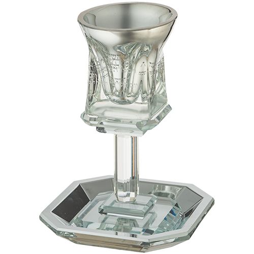 Copa de Kidush de cristal  con capacidad de 3,4 oz plateada
