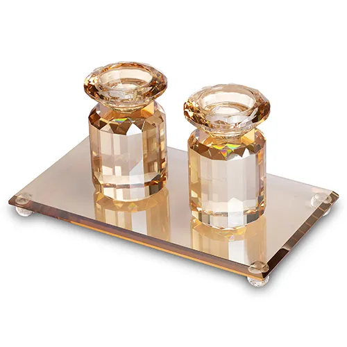 Set de candelabros de cristal con bandeja  23x13cm
