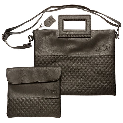 Set de Coracha en Cuerina con agarradero en negro 38 x 31 cm