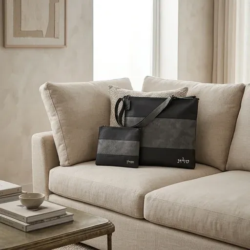 Set de Coraha de piel sintetica de 36 x 34 cm negro y gris
