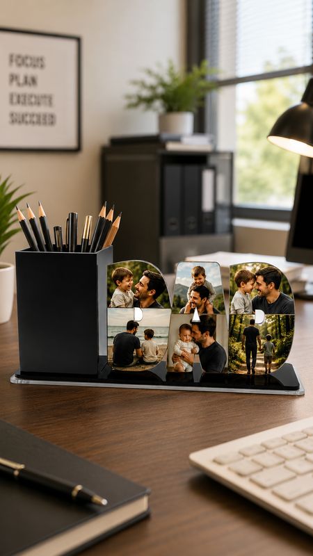 Organizador de escritorio personalizado con fotos  con lapicero negro