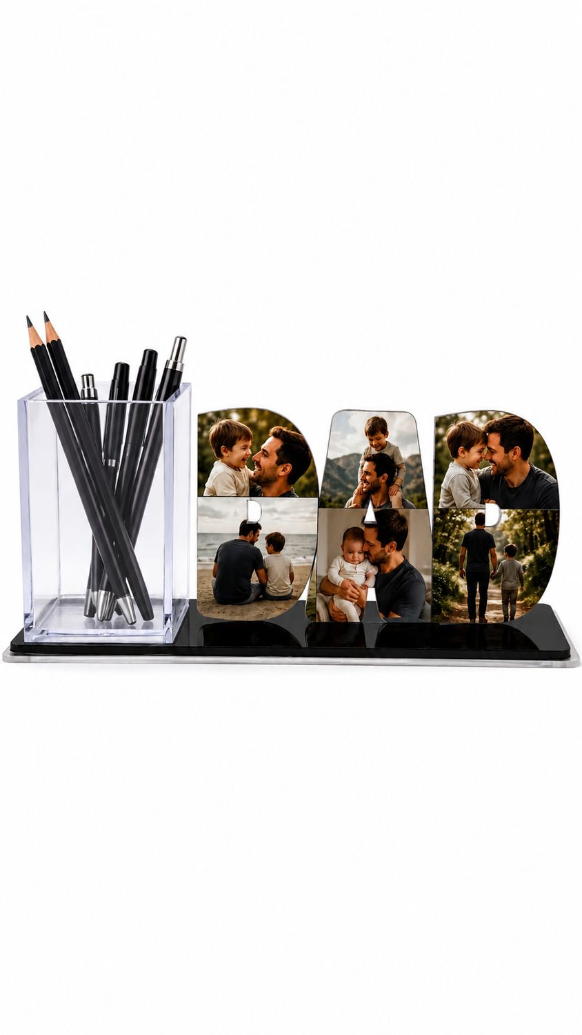 Organizador de escritorio personalizado con fotos con lapicero transparente