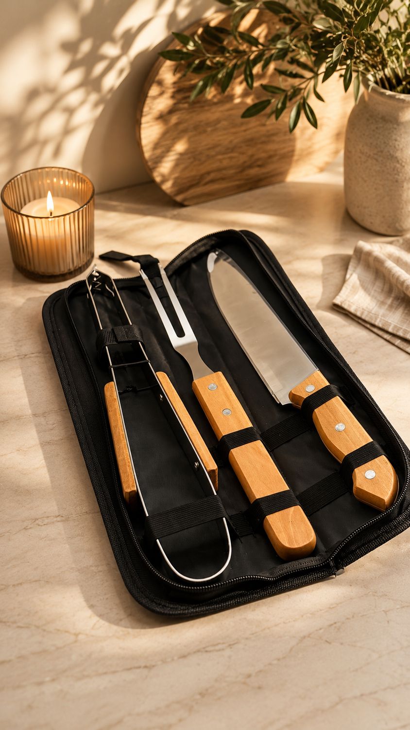 Set de 3 pzas para barbacoa BBQ con maletita