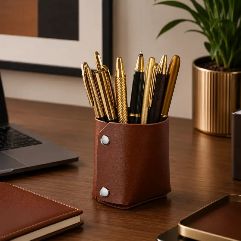 Portalápices de cuero  -  Chocolate