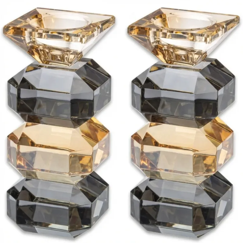 Candelabros de cristal doble tono dorado con negro 14.5 cm