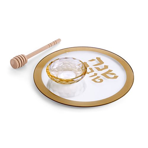 Mielera de vidrio redonda con dorado