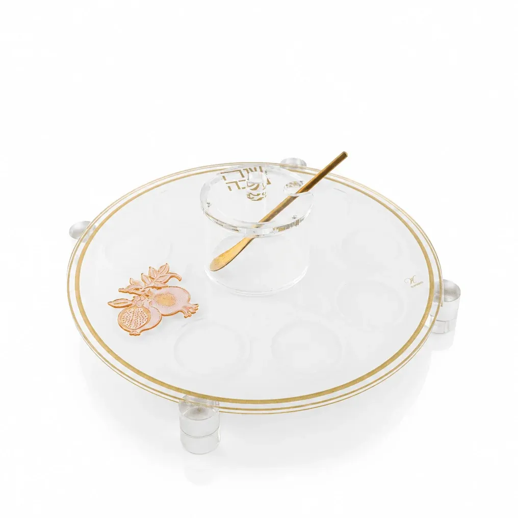 Plato de Simanim para Rosh Hashana detalles dorado - Pomegranate