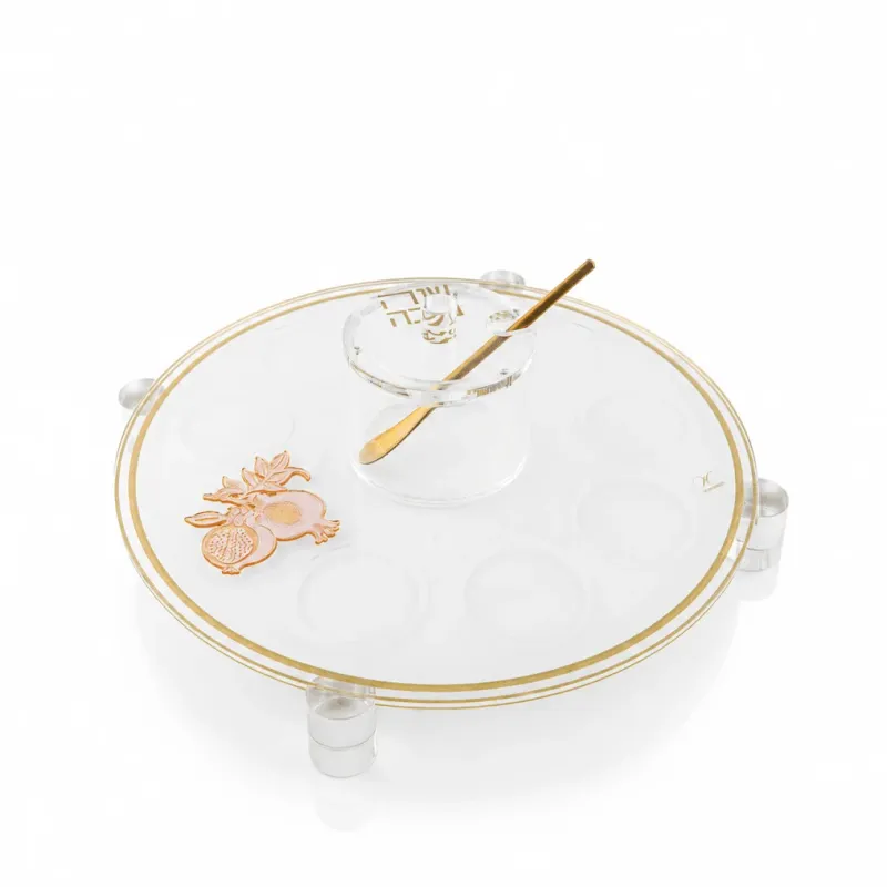 Plato de Simanim para Rosh Hashana detalles dorado - Pomegranate