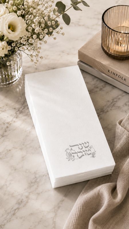 Set de 25 Servillletas Imitacion lino Rectangular para Rosh Hashana  - Granada  Plateado