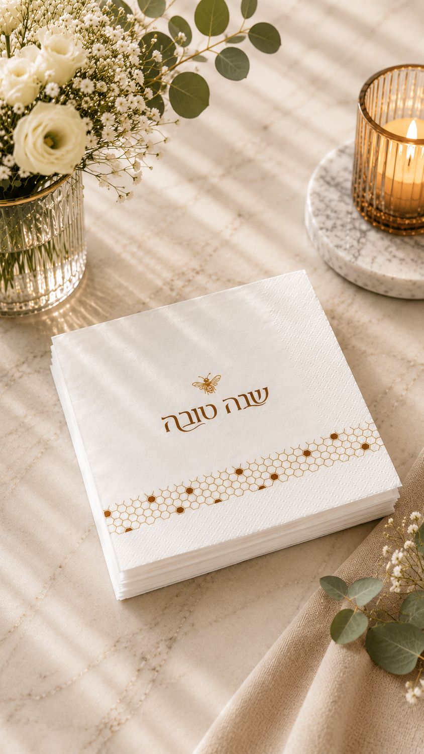 Set de 50 Servillletas Coktail para Rosh Hashana  - Abeja Dorado