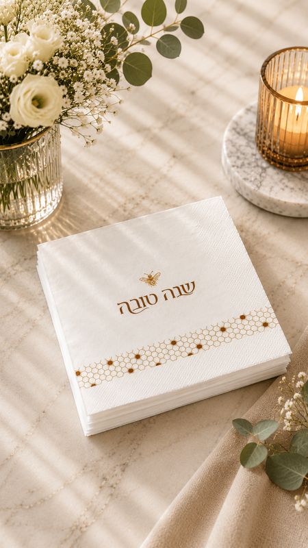 Set de 50 Servillletas Coktail para Rosh Hashana  - Abeja Dorado