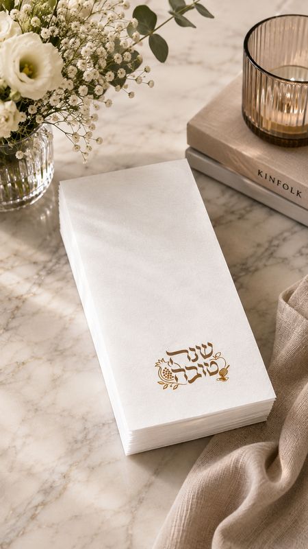 Set de 25 Servillletas Imitacion lino Rectangular para Rosh Hashana  - Granada  Dorado
