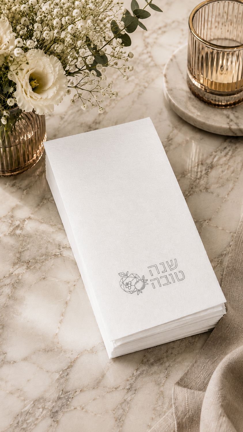Set de 25 Servillletas Imitacion lino Rectangular para Rosh Hashana  - Manzana Plateada