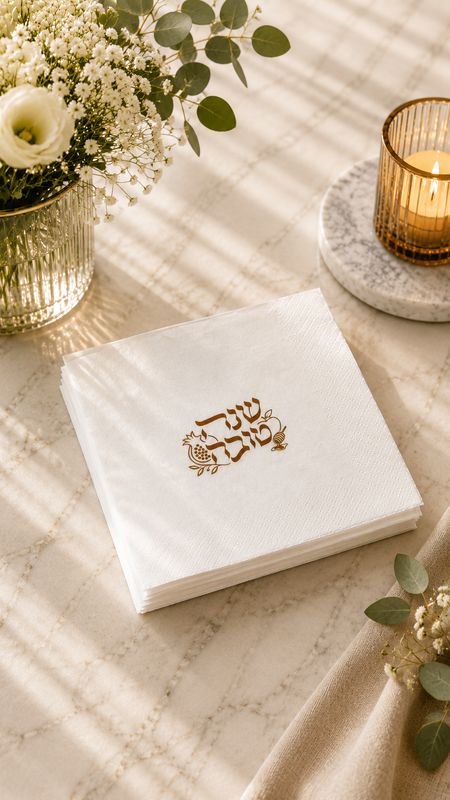 Set de 25 Servillletas Imitacion lino cuadrado para  Rosh Hashana  8"X8" - Granada  Dorado
