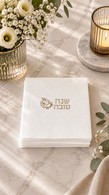 Set de 25 Servillletas Imitacion lino cuadrado para  Rosh Hashana  8"X8" - Manzana Dorado