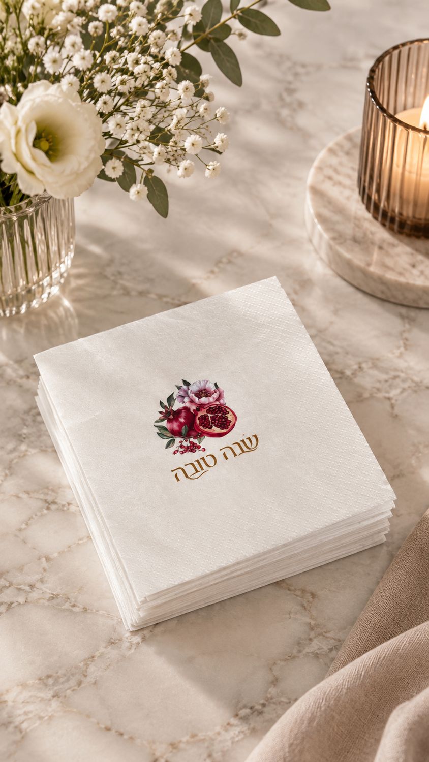 Set de 50 Servillletas Coktail para Rosh Hashana  - Granada con Flor