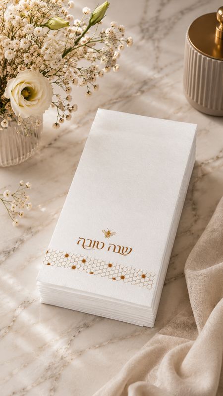 Set de 25 Servillletas Imitacion lino Rectangular para Rosh Hashana  - Abeja Dorado