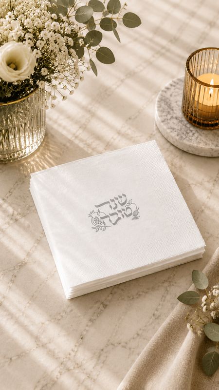 Set de 25 Servillletas Imitacion lino cuadrado para  Rosh Hashana  8"X8" - Granada  Plateado