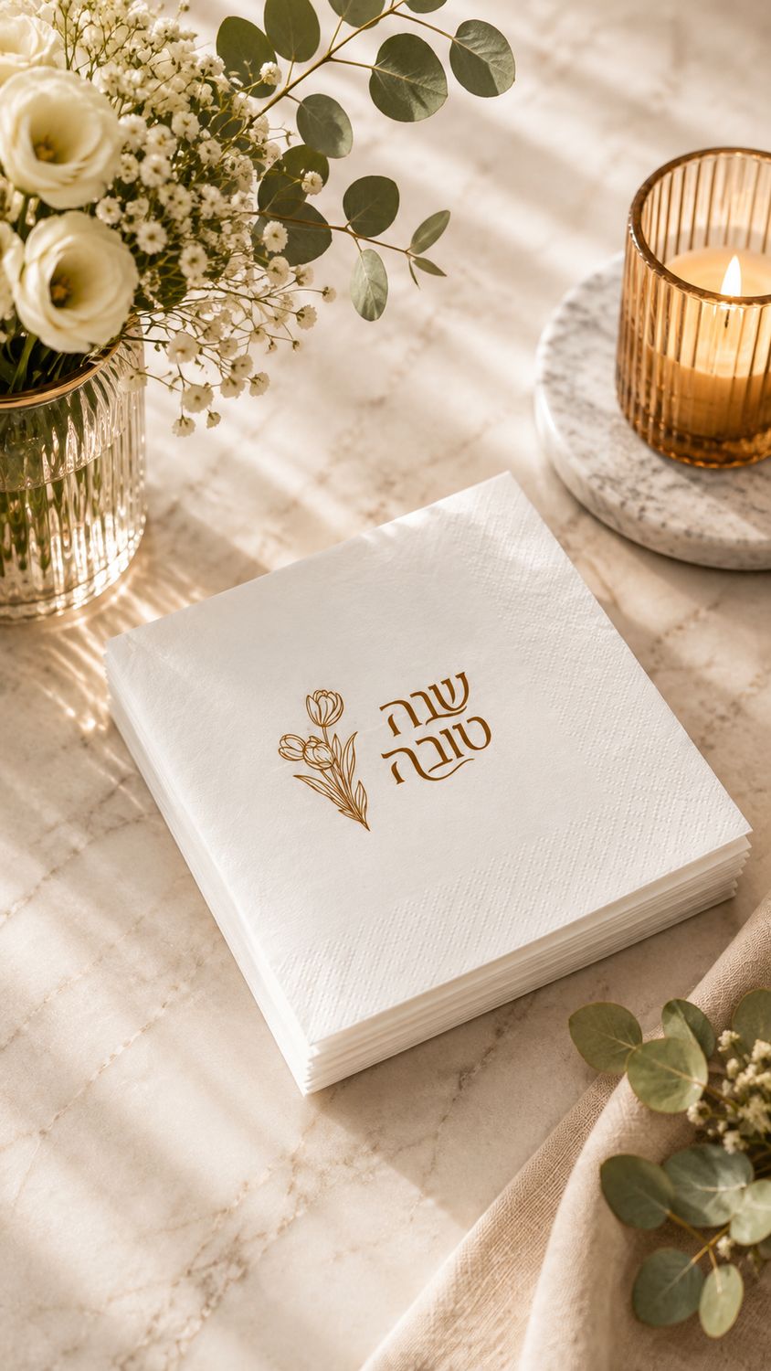 Set de 50 Servillletas Coktail para Rosh Hashana  - Flores Dorado