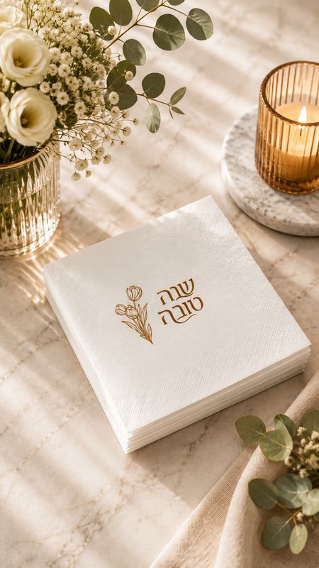 Set de 50 Servillletas Coktail para Rosh Hashana  - Flores Dorado