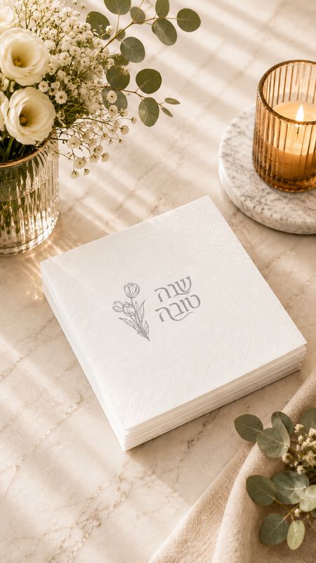 Set de 50 Servillletas Coktail para Rosh Hashana  - Flores Platedo