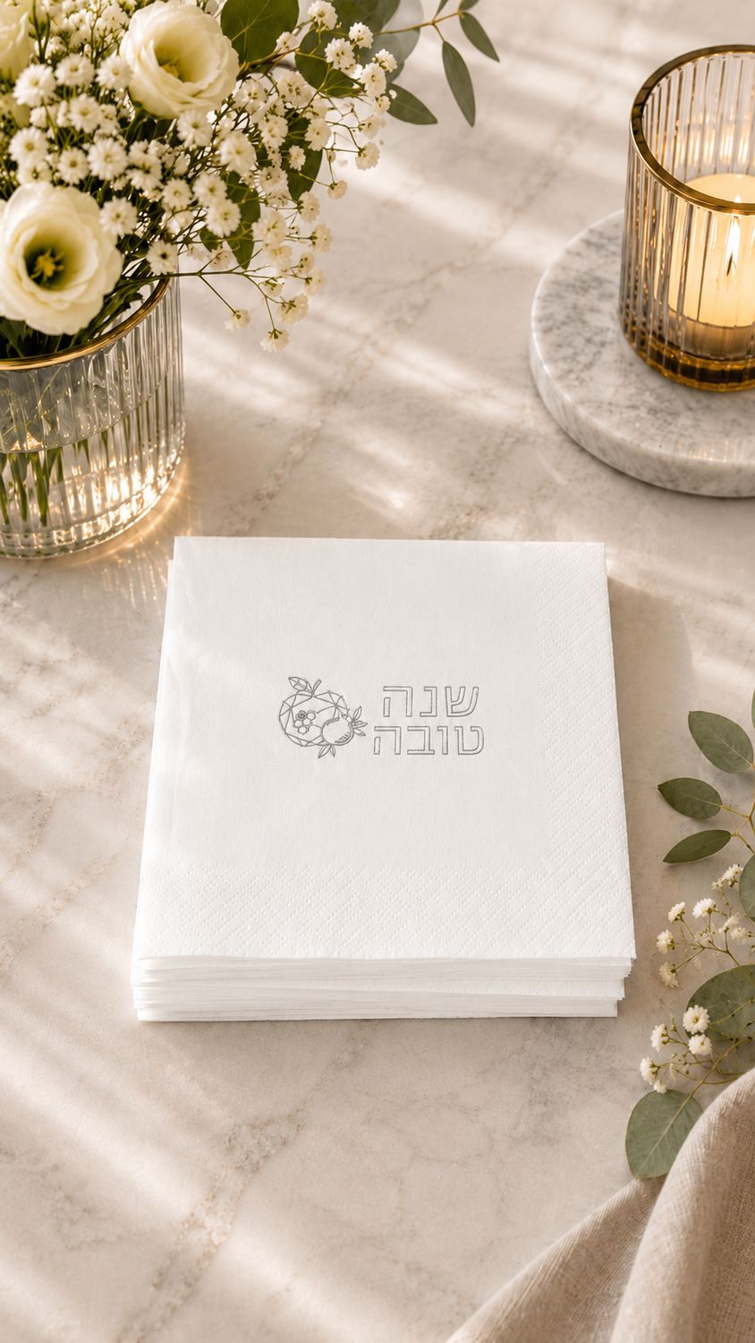 Set de 25 Servillletas Imitacion lino cuadrado para  Rosh Hashana  8"X8" - Manzana Plateada