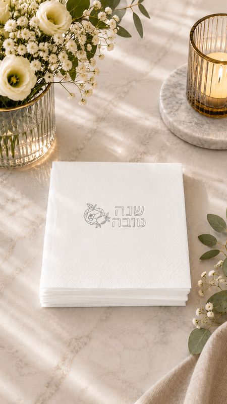 Set de 25 Servillletas Imitacion lino cuadrado para  Rosh Hashana  8"X8" - Manzana Plateada
