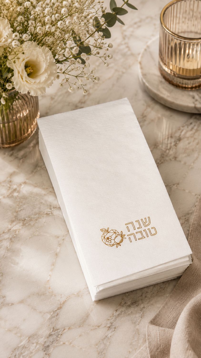Set de 25 Servillletas Imitacion lino Rectangular para Rosh Hashana  - Manzana Dorado