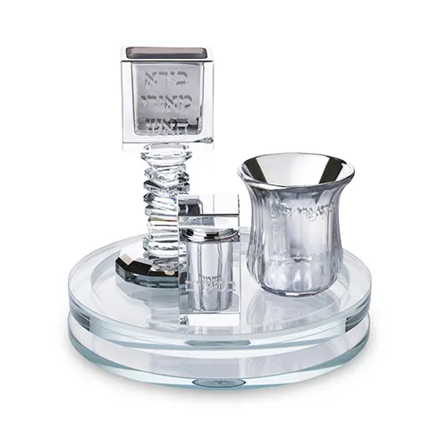 Set de Havdala circular en cristal plateado