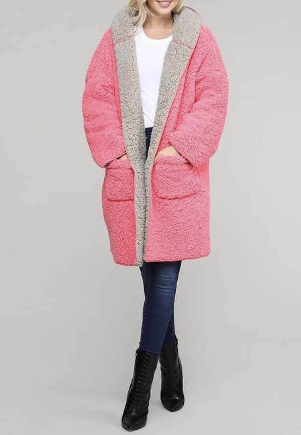 pink oversized teddy coat
